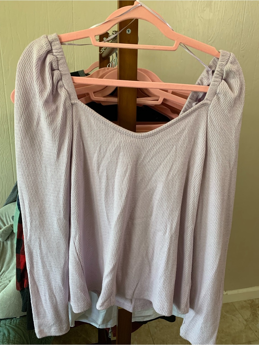 a.n.a Lavender Long Sleeve Waffle Knit Top